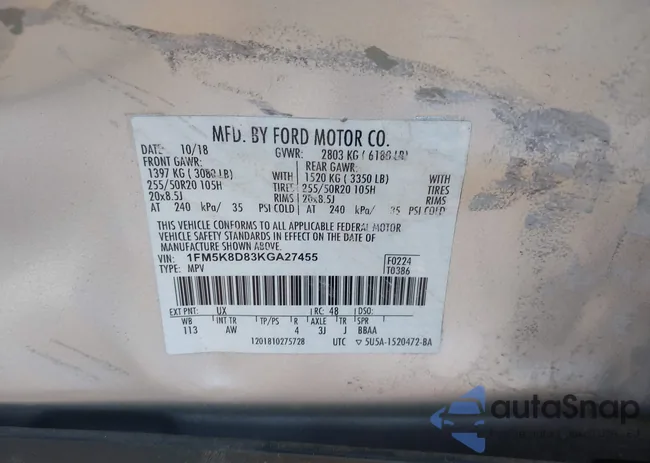 1FM5K8D83KGA27455: 42468757