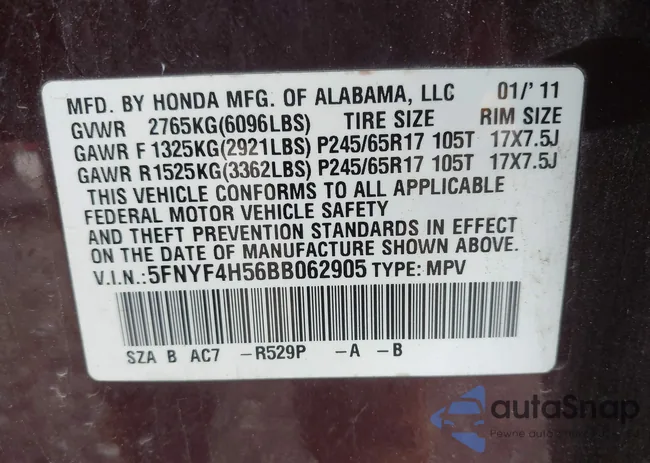 5FNYF4H56BB062905: 42468869