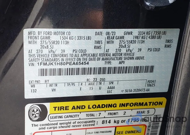 1FMJK1H80PEA65454: 42468978