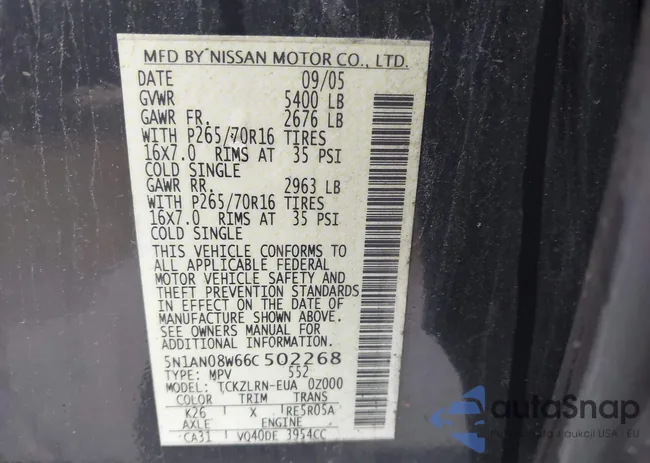 5N1AN08W66C502268: 42469020