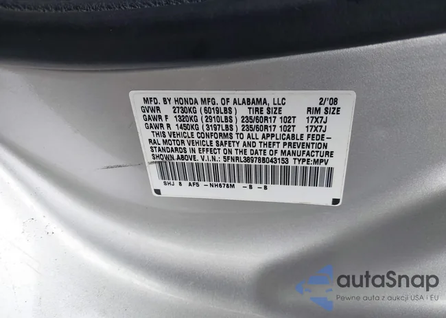 5FNRL38978B043153: 42468484