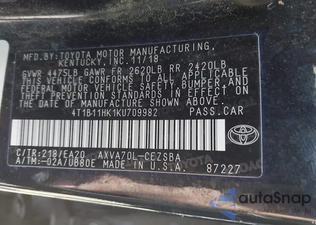 4T1B11HK1KU709982: 42470028