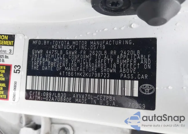 4T1B61HK2KU798723: 42470742