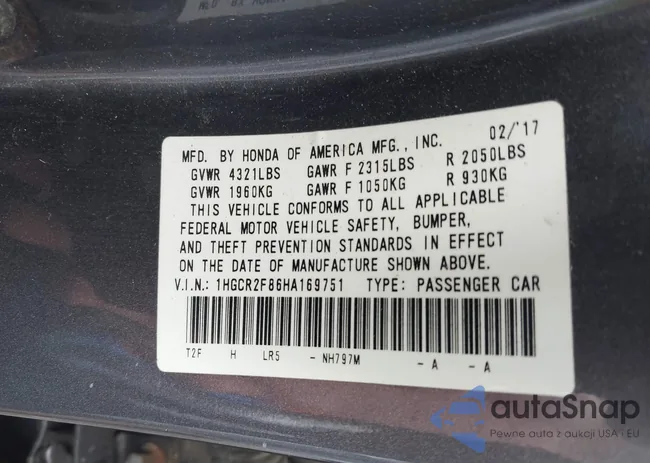 1HGCR2F86HA169751: 42470904