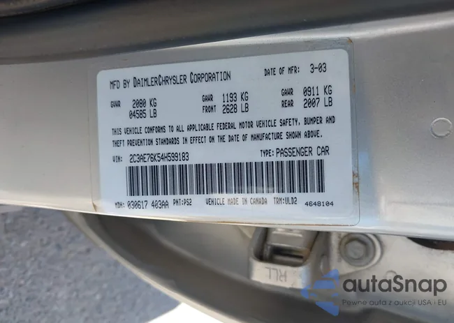 2C3AE76K54H599183: 42471293