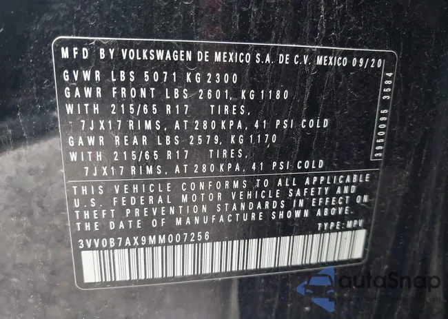 3VV0B7AX9MM007256: 42470634