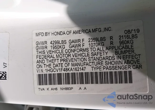 1HGCV1F48KA162147: 42471775