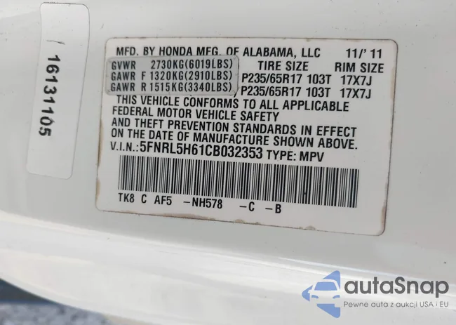 5FNRL5H61CB032353: 42471691