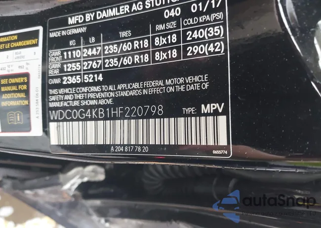 WDC0G4KB1HF220798: 42472932