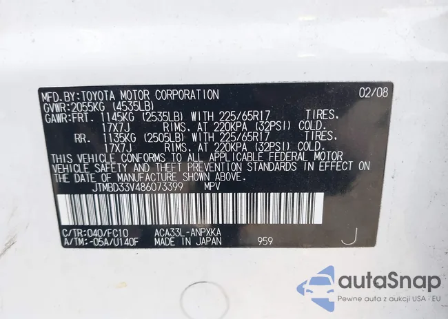 JTMBD33V486073399: 42472991