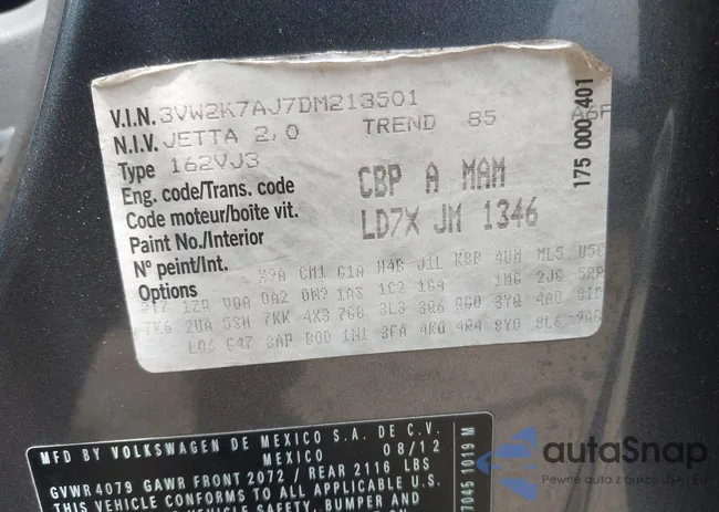 3VW2K7AJ7DM213501: 42472371