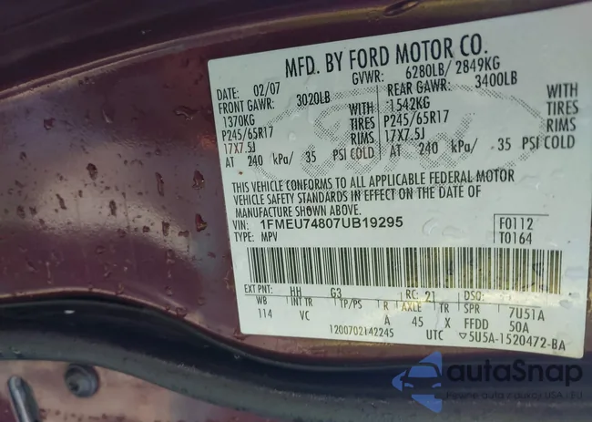 1FMEU74807UB19295: 42473338