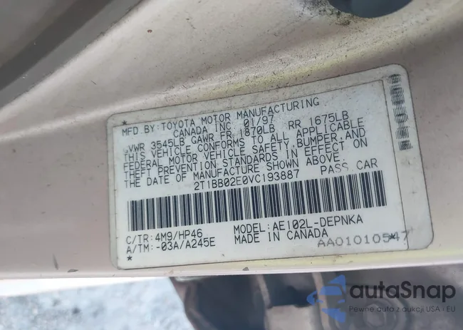 2T1BB02E0VC193887: 42473582