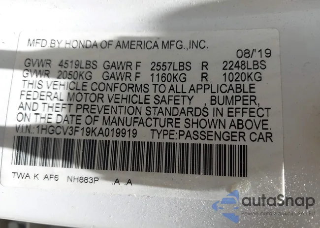 1HGCV3F19KA019919: 42474916