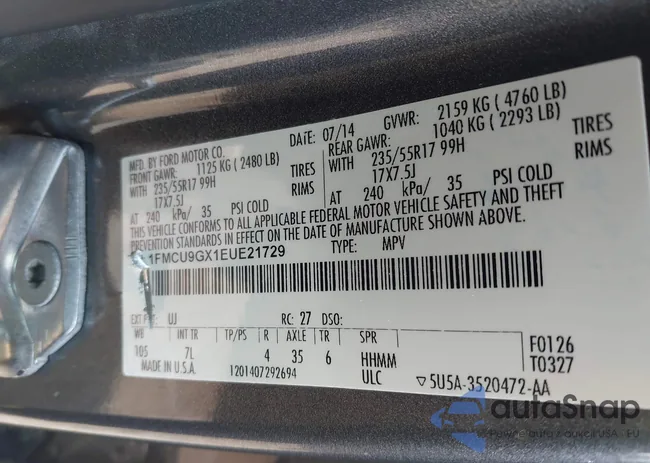 1FMCU9GX1EUE21729: 42475113