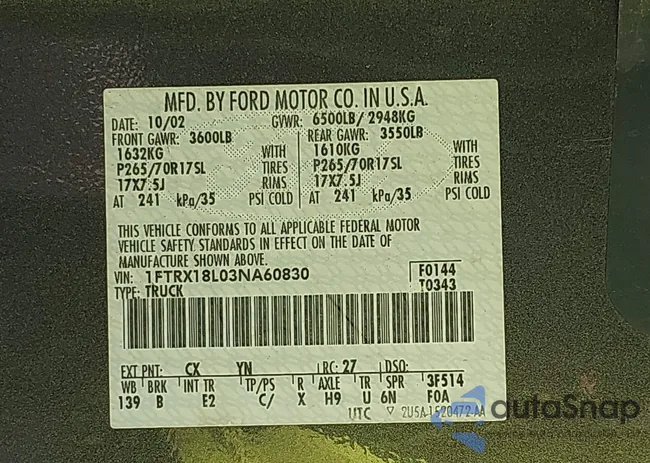 1FTRX18L03NA60830: 42474522