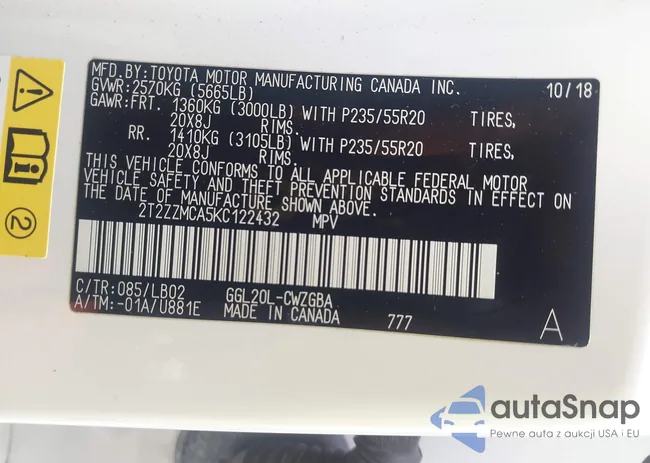 2T2ZZMCA5KC122432: 42474586