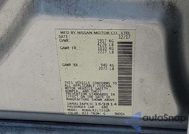 1N4AL3APXJC169814: 42474650