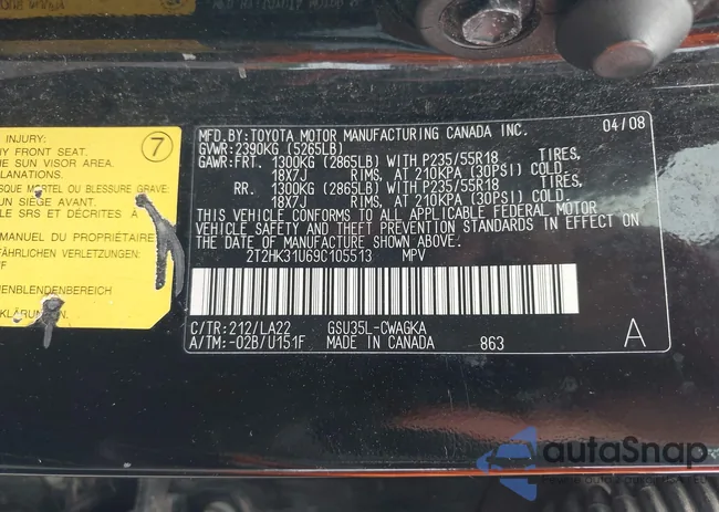 2T2HK31U69C105513: 42476101