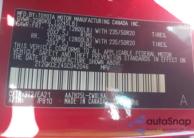 2T2GKCEZ4SC042046: 42476136