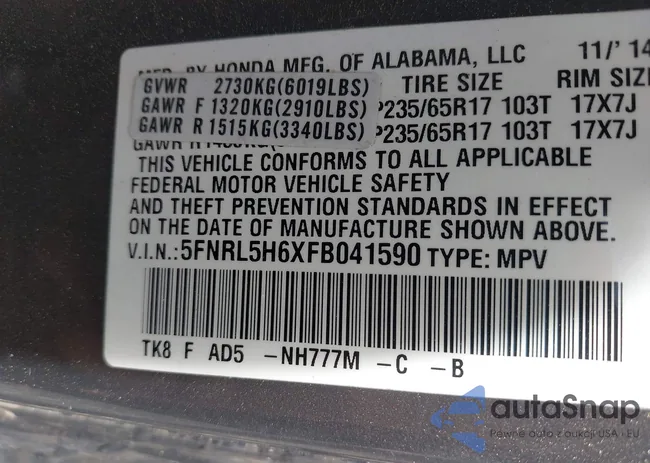 5FNRL5H6XFB041590: 42476284