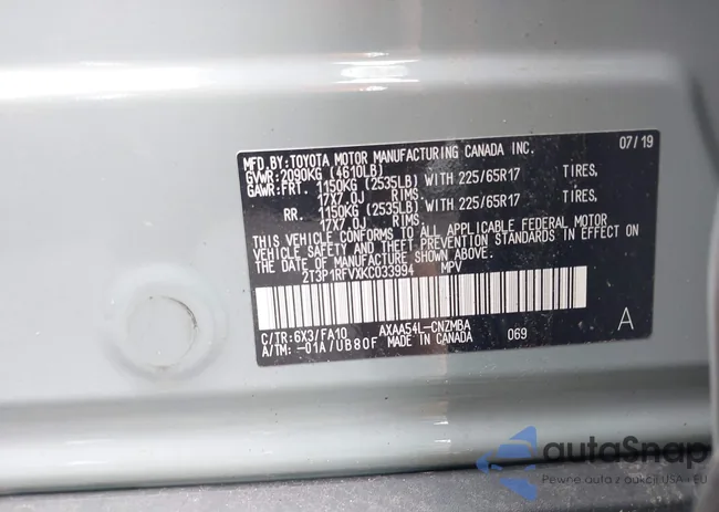 2T3P1RFVXKC033994: 42476285