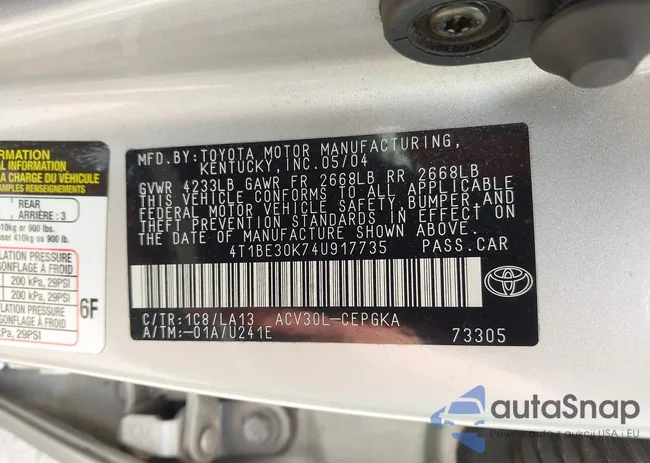 4T1BE30K74U917735: 42476811