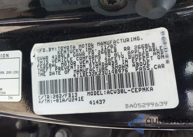 4T1BE32K23U148976: 42476937