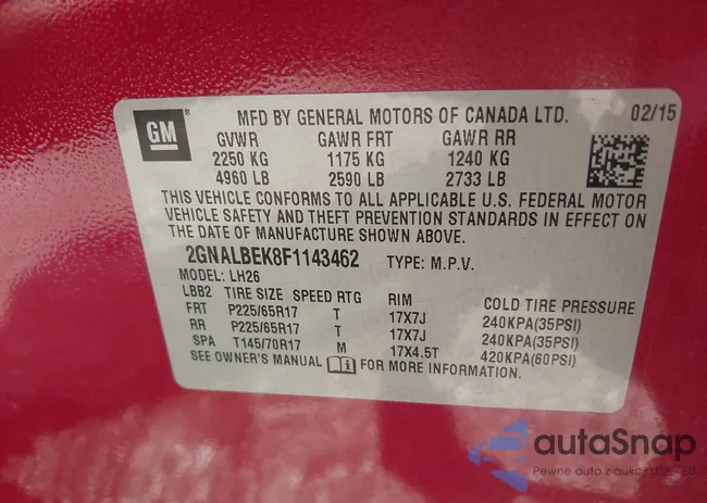 2GNALBEK8F1143462: 42476335