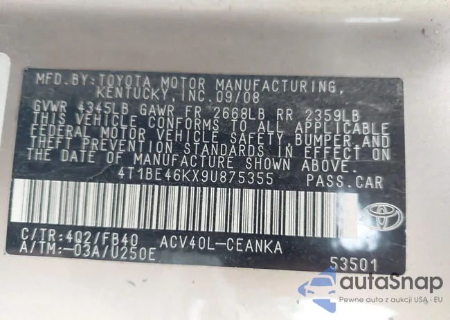 4T1BE46KX9U875355: 42478201