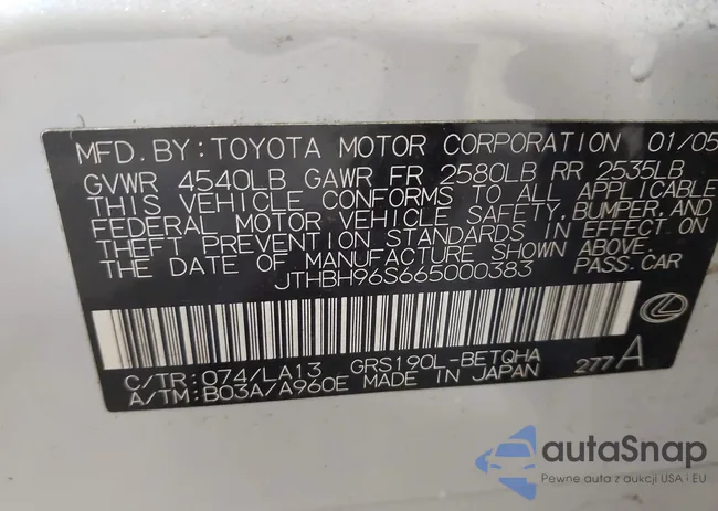 JTHBH96S665000383: 42479088