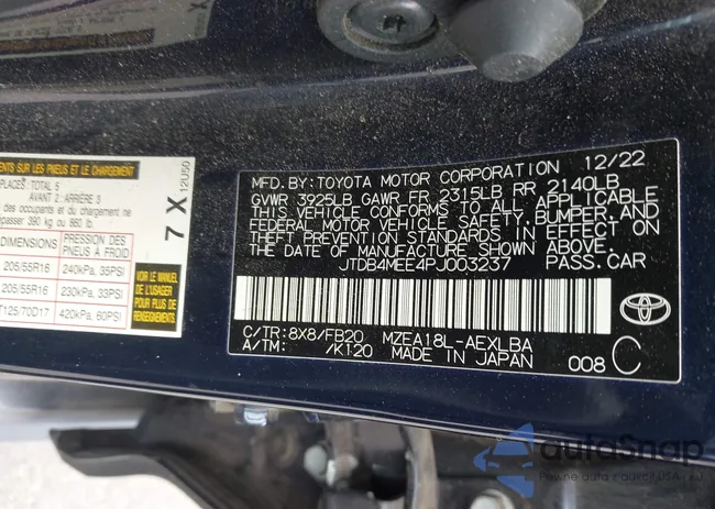 JTDB4MEE4PJ003237: 42479250