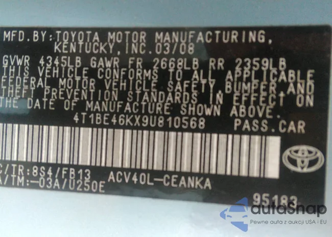 4T1BE46KX9U810568: 42480141