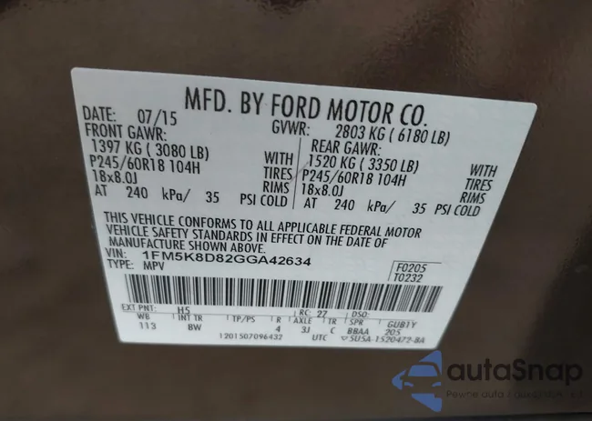 1FM5K8D82GGA42634: 42480211