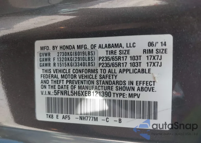 5FNRL5H6XEB121390: 42480217