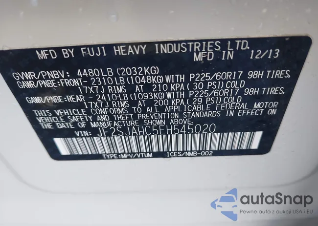 JF2SJAHC5EH545020: 42481016