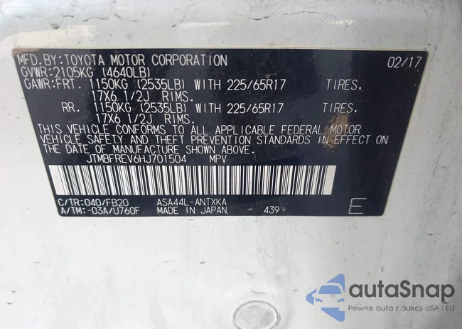 JTMBFREV6HJ701504: 42480432