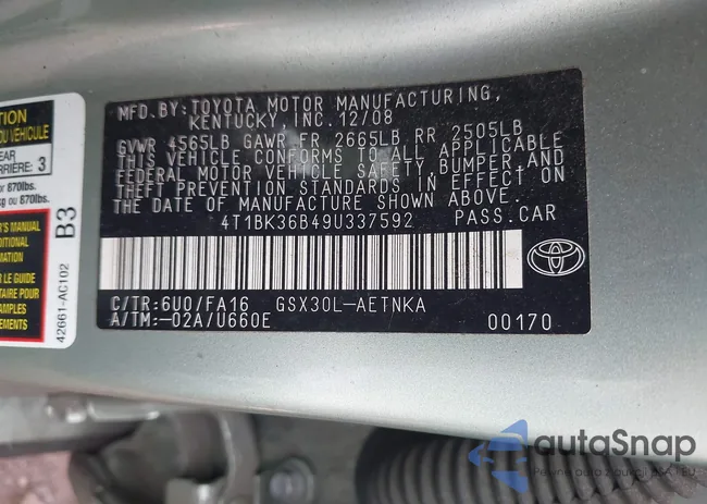 4T1BK36B49U337592: 42480506