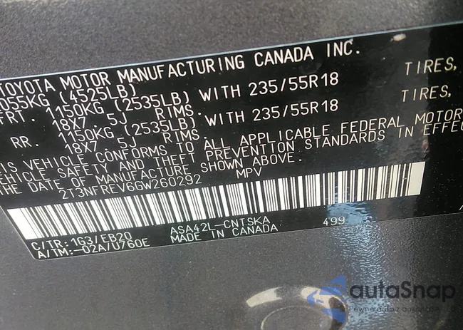 2T3NFREV6GW260292: 42480679