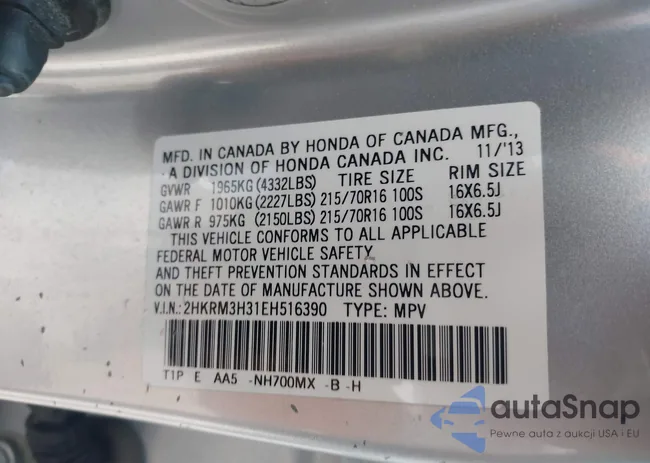 2HKRM3H31EH516390: 42481452