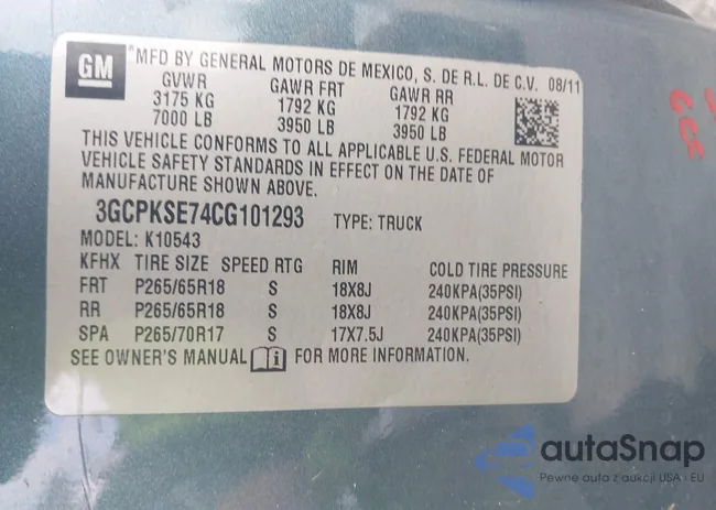 3GCPKSE74CG101293: 42483275