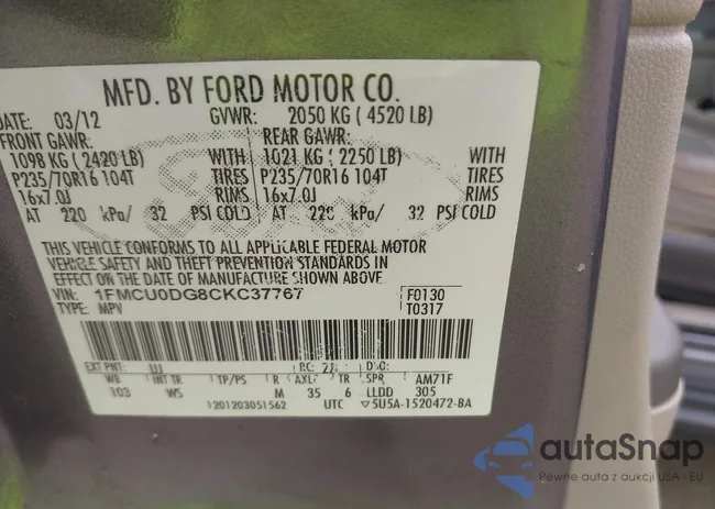 1FMCU0DG8CKC37767: 42483591