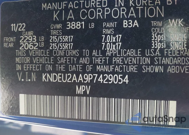 KNDEU2AA9P7429054: 42485069