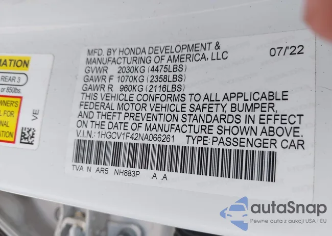 1HGCV1F42NA066261: 42485234