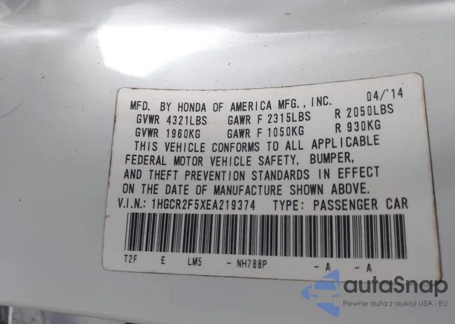 1HGCR2F5XEA219374: 42485242