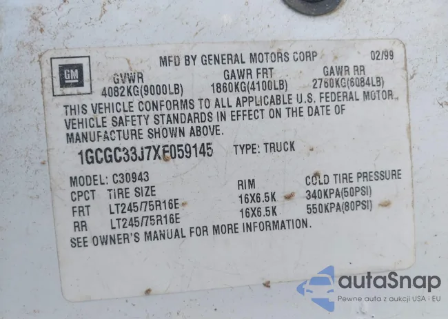 1GCGC33J7XF059145: 42485300