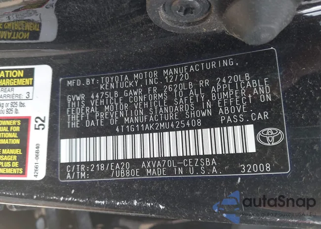 4T1G11AK2MU425408: 42487191