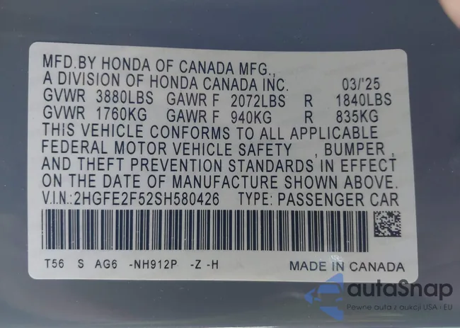 2HGFE2F52SH580426: 42487781