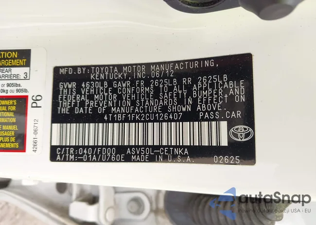 4T1BF1FK2CU126407: 42487821