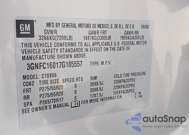 3GNFC16017G185557: 42487931